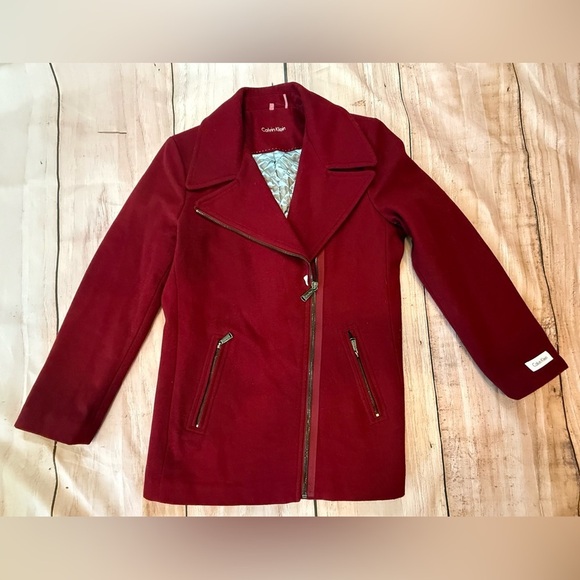 Calvin Klein Jackets & Blazers - Calvin Klein Wool Blend Peacoat Size Large Women's Dark Red Jacket Zipper Front